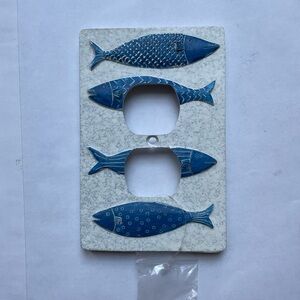 Blue Fish Outlet Wall Plate Cover 3D Coastal Nautical Ocean Life Resin NWT